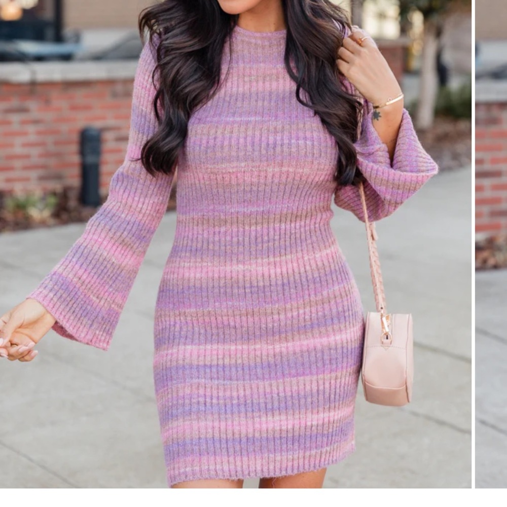 Pink Lily Striped Knit Dress in Pink and Purple